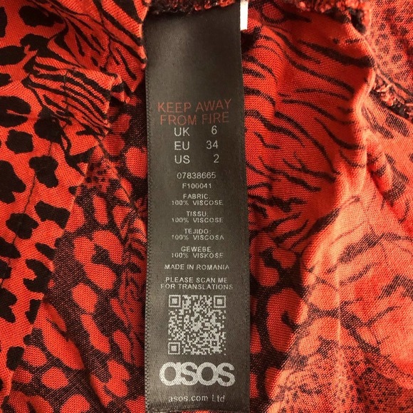 ASOS Design wrap long sleeve top Size 2 Red Animal  Tiger Print - Picture 11 of 12